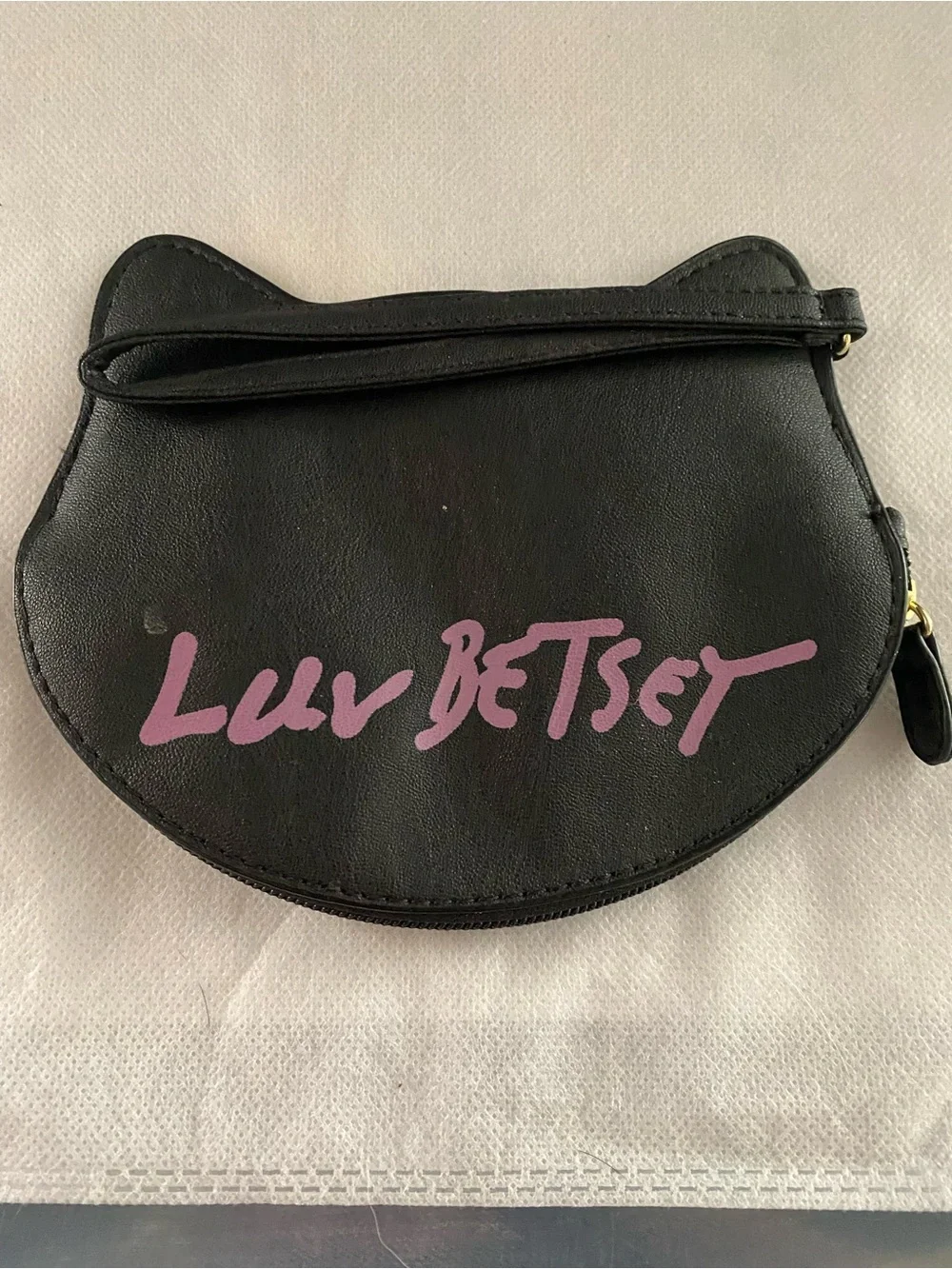 Luv Betsey Wristlet Purse Black White Dog Puppy Zip Pouch 7 X 5 Inch